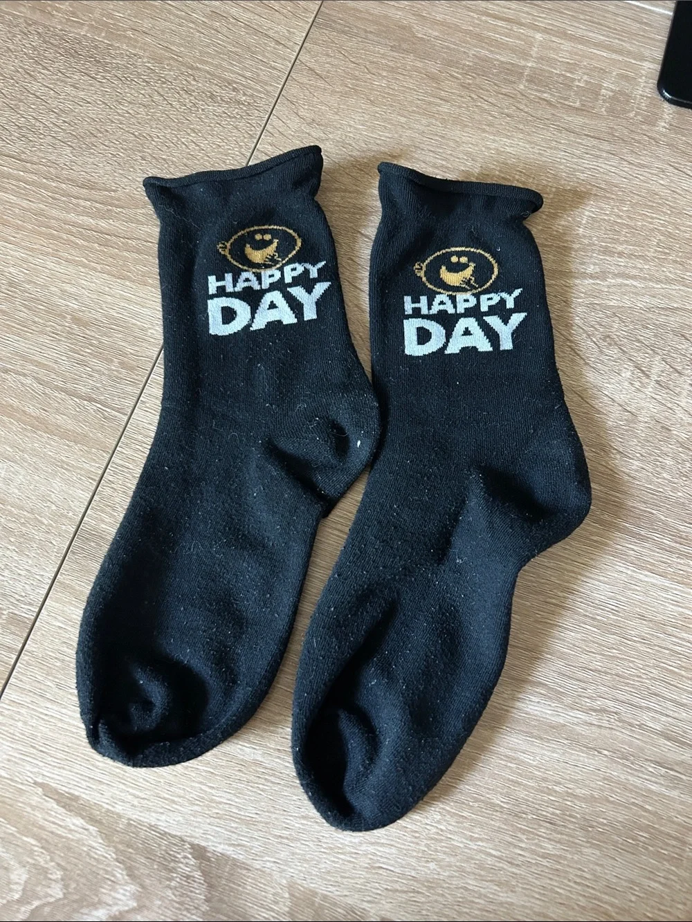 Happy Day Black Crew Socks - Smiley Logo